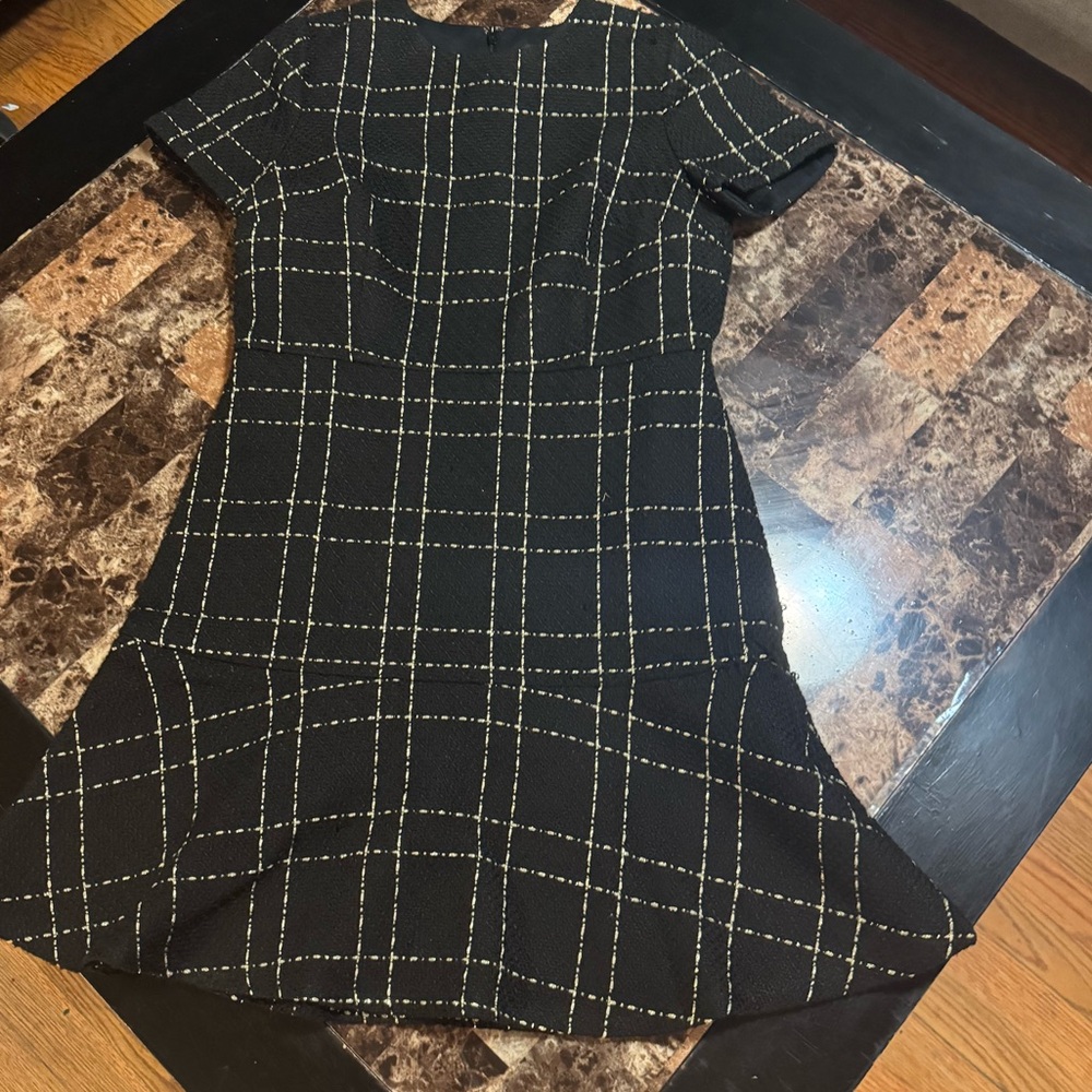 Ann Taylor black and gold Fit and Flare Long Sleeve Dress